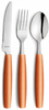 Amefa sztućce dziecięce zestaw 3 dla dziecka kolorowe pomarańczowe mango Pixel nóż widelec łyżka bez niklu do przedszkola