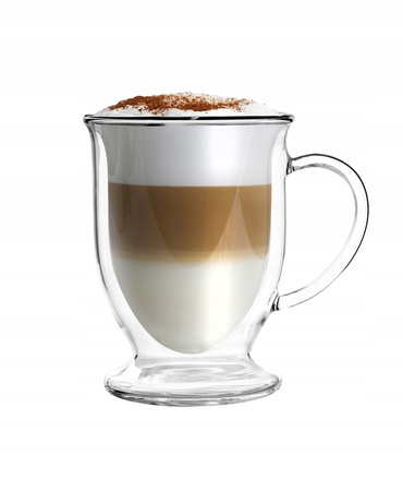 VIALLI DESIGN 2 szklanki kubki  TERMICZNE do kawy herbaty AMO 250 ml + 2 łyżeczki długie do latte Amefa Bologna