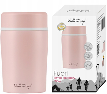 VIALLI DESIGN FUORI pojemnik termos obiadowy próżniowy na zupę jedzenie owsiankę różowy jasny 500 ml