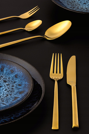 Sztućce Amefa Metropole złote gold zestaw 24 elementy nierdzewne komplet dla 6 osób nowoczesne eleganckie gładkie bez wzoru 