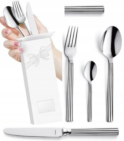 Amefa sztućce Regency 24 sztuki zestaw dla 6 osób nierdzewne grube obiadowe retro z wzorem ryflowane 18/10