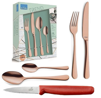 Sztućce Amefa Austin Trend zestaw 24 obiadowe komplet dla 6 osób MIEDZIANE nierdzewne nowoczesne bez wzoru bez niklu