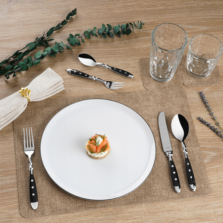 Amefa sztućce Country vintage 1 nóż obiadowy stołowy czarny black z nitami stal  18/0 w wiejskim stylu
