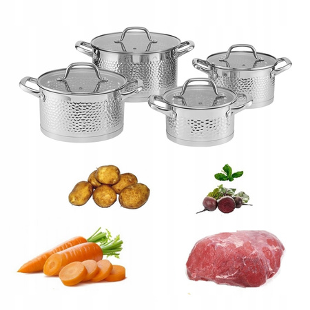 Ambition 8 garnki Bubble z tłoczonym wzorem stalowe nierdzewne tradycyjne na indukcję gaz komplet garnków ze stali nierdzewnej