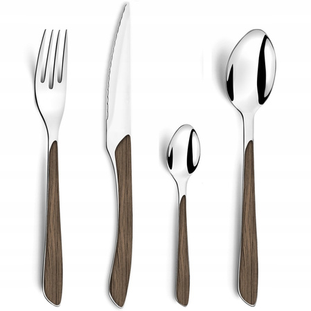 Sztućce Amefa Eclat Nature 24 elementy zestaw dla 6 osób obiadowe bez niklu efekt ciemnego drewna