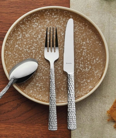 Amefa sztućce Felicity lśniące srebrne zestaw 60 sztuk komplet dla 12 osób z widelczykami do ciasta nowoczesne nierdzewne z wzorem