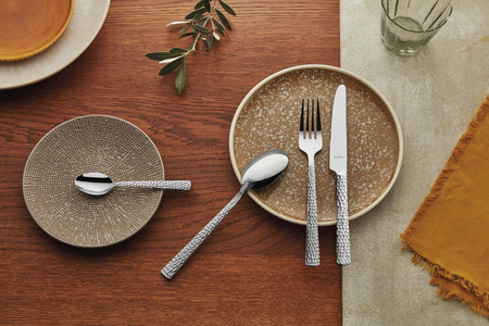 Amefa sztućce Felicity lśniące srebrne zestaw 60 sztuk komplet dla 12 osób z widelczykami do ciasta nowoczesne nierdzewne z wzorem