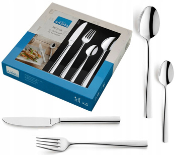 Sztućce Amefa Sedna zestaw 24 elementy komplet dla 6 osób nowoczesne eleganckie bez wzoru gładkie bez niklu