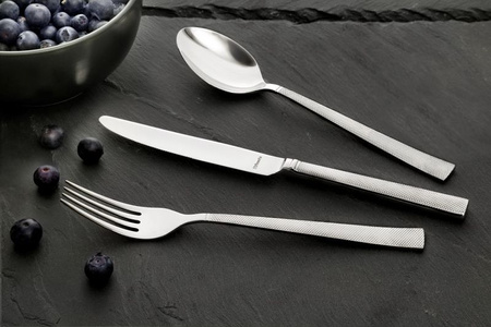 Amefa sztućce Jewel zestaw 48 elementó komplet dla 12 osób nowoczesne eleganckie z wzorem kratka stal 18/10