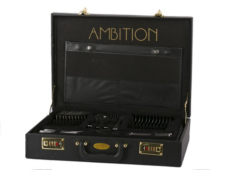 Ambition sztućce Verona zestaw 72 elementy dla 12 osób eleganckie z wzorem sztućce w walizce neseserze obiadowe deserowe  