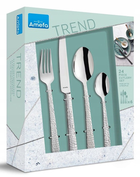 Sztućce Amefa Felicity lśiące srebrne zestaw  24 sztuki komplet dla 6 osób z wzorem nowoczesne nierdzewne bez niklu