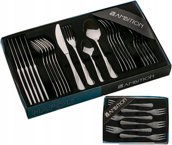 Ambition sztućce Napoli zestaw 30 sztuk nierdzewne z wzorem dla 6 osób komplet 24 obiadowe 6 widelczyki do ciasta