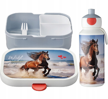 MEPAL Campus zestaw dla dzieci lunchbox śniadaniówka bidon butelka z koniem DZIKI KOŃ do szkoły na rower bez BPA Wild Horse