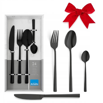 Sztućce Amefa Metropole czarne black zestaw 24 elementy nierdzewne komplet dla 6 osób nowoczesne eleganckie gładkie bez wzoru