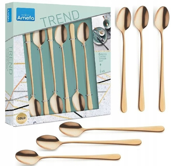 Amefa sztućce Austin zestaw 6 długie łyżeczki do kawy latte lodów deserów ZŁOTE komplet dla 6 osób nierdzewne bez niklu bez wzoru