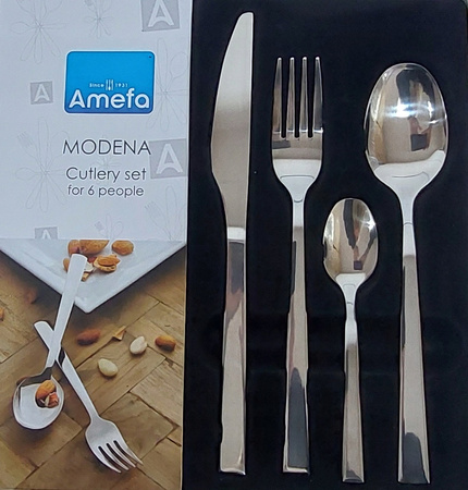 Amefa Sztućce Modena 48 elementów nowoczesne proste sztućce modern zestaw dla 12 osób bez niklu nierdzewne do zmywarki