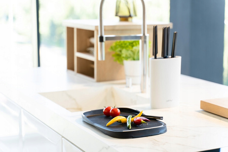 Vialli  komplet noże kuchenne zestaw  5  Fino w bloku drewnianym deska kuchenna Livio dwustronna do mięsa ryb chleba