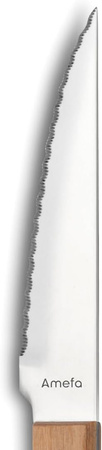 Amefa 2 sztućce stekowe 7000 zestaw 1 ostry nóż stekowy z ząbkami 1 widelec styl country do steków pizzy schabowego 18/0 jasne drewno