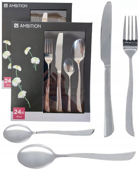 Ambition sztućce Wave zestaw 48 obiadowe komplet dla 12 osób nierdzewne nowoczesne gładkie bez wzoru do zmywarki