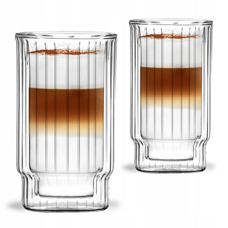 VIALLI DESIGN LUNGO 2 szklanki pucharki TERMICZNE kawy latte napojów soku ryflowane z podwójnymi ściankami 300 ml