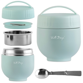 VIALLI DESIGN FUORI termos obiadowy z pojemnikiem i łyżką  na zupę jedzenie mięso miętowy zielony 680 ml