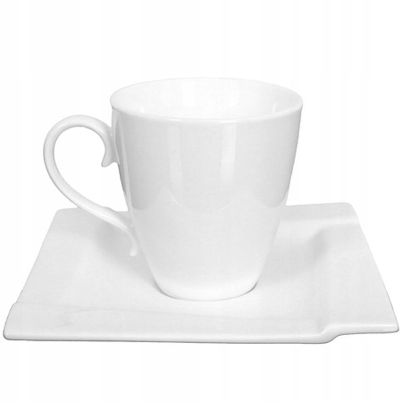 Ambition porcelana Kubiko biała serwis do kawy herbaty nowoczesny kwadratowy zestaw 17 elementów dla 6 osób