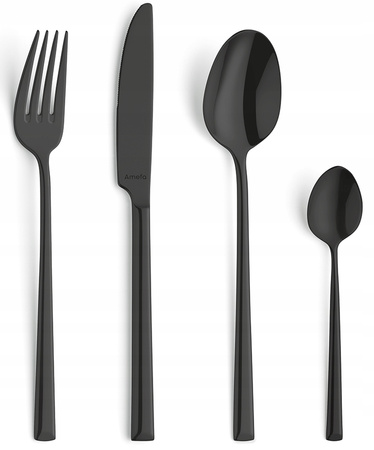 Sztućce Amefa Metropole czarne black zestaw 24 elementy w kasecie drewnianej komplet dla 6 osób nowoczesne gładkie bez wzoru