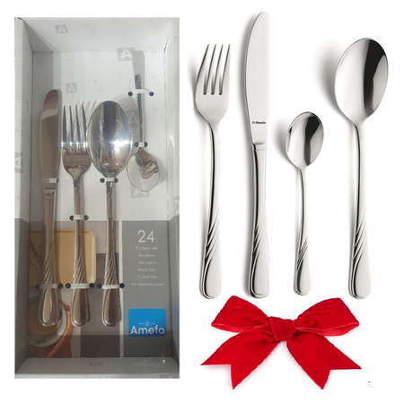 Sztućce Amefa Helma zestaw 24 elementy dla 6 osób nierdzewne klasyczne z wzorem fali w pudełku prezentowy stal 18/10