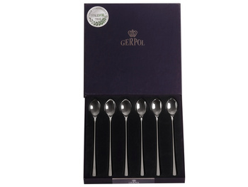 GERPOL VENUS 6 zestaw łyżeczki DŁUGIE do kawy latte lodów deserów koktajli komplet sztućce dla 6 osób połysk stal 18/10