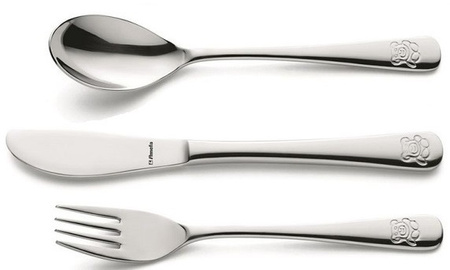 AMEFA 3 sztućce dla dziecka Miś Teddy Bear zestaw sztućce dziecięce nierdzewne 18/10 nóż widelec łyżka dla dzieci 