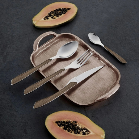 Amefa Sztućce Eclat Nature 48 elementów zestaw dla 12 osób obiadowe bez niklu efekt ciemnego drewna