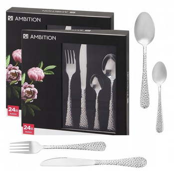 Ambition sztućce Bubble zestaw 48 obiadowe komplet dla 12 osób z tłoczonym wzorem nowoczesne nierdzewne do zmywarki