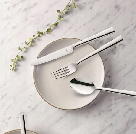 Sztućce Ambition Como srebrne zestaw 72 sztuki dla 12 osób komplet obiadowe deserowe nowoczesne sztućce w walizce