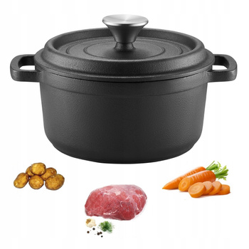 Ambition Iron garnek 24 cm żeliwny na indukcję gaz do piekarnika z pokrywą  3,5 L
