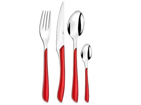 Sztućce Amefa Eclat 24 elementy zestaw dla 6 osób nowoczesne czerwone obiadowe śniadaniowe bez niklu red