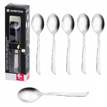 Sztućce Ambition Wave zestaw 6 łyżeczki do herbaty ciasta kawy komplet dla 6 osób nierdzewne nowoczesne bez wzoru do zmywarki