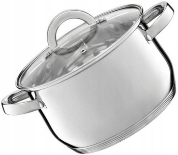 Ambition garnek Berry stalowy 20 cm 3,5 l nierdzewny tradycyjny z pokrywką szklaną na indukcję gaz