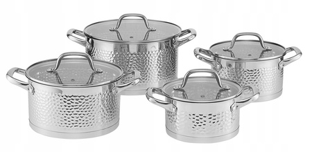 Ambition 8 garnki Bubble z tłoczonym wzorem stalowe nierdzewne tradycyjne na indukcję gaz komplet garnków ze stali nierdzewnej