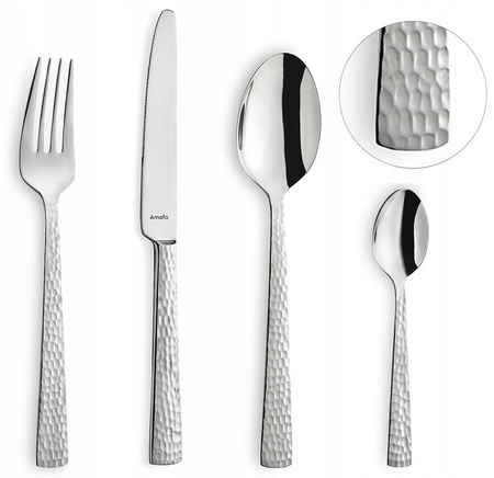 Amefa sztućce Felicity lśniące srebrne zestaw 60 sztuk komplet dla 12 osób z widelczykami do ciasta nowoczesne nierdzewne z wzorem