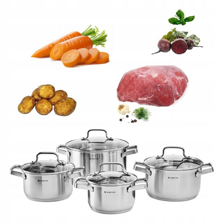 Ambition 8 garnki Zen stalowe nierdzewne tradycyjne na indukcję gaz komplet garnków ze stali nierdzewnej