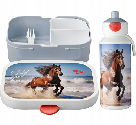 MEPAL Campus zestaw dla dzieci lunchbox śniadaniówka bidon butelka z koniem DZIKI KOŃ do szkoły na rower bez BPA Wild Horse