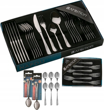 AMBITION 84 SZTUĆCE NAPOLI ZESTAW OBIADOWY WIDELCZYKI ŁYŻECZKI KAWY LATTE