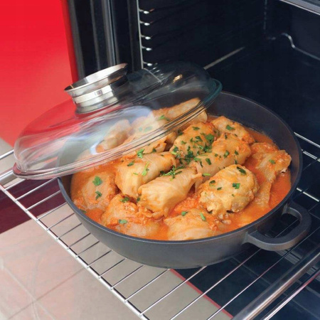 Ambition patelnia głęboka 28 cm Carbon z dwoma uchwytami pokrywą żaroodporną brytfanna do piekarnika z aromatyzerem indukcję gaz