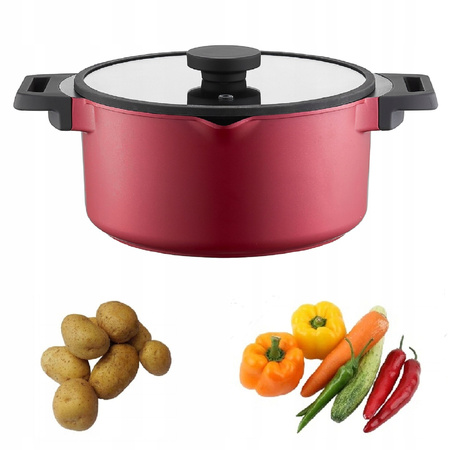 Ambition garnek Noel 24 cm czerwony z powłoką nieprzywierającą non stick z pokrywą na gaz indukcję 4,7 l
