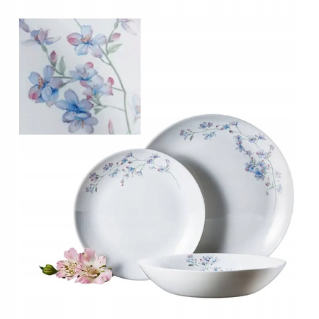 Ambition serwis obiadowy Linum okrągłe talerze w niebieskie kwiaty kwiatowy florystyczny wzór zestaw na 6 osób 18 elementów