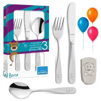 Amefa sztućce dziecięce 3 sztuki dla dziecka 024 Bear Miś zestaw nóż widelec łyżka z misiem bez niklu