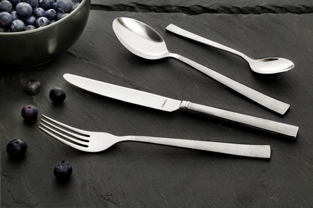 Amefa sztućce Jewel zestaw 24 elementy komplet dla 6 osób nowoczesne eleganckie z wzorem kratka stal 18/10