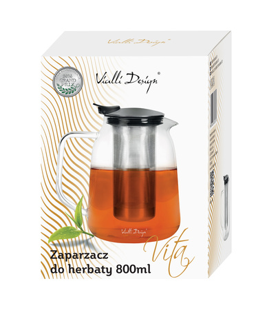 Vialli Design Vita dzbanek 0,8 l zaparzacz szklany do herbaty ziół z metalowym sitkiem 800 ml