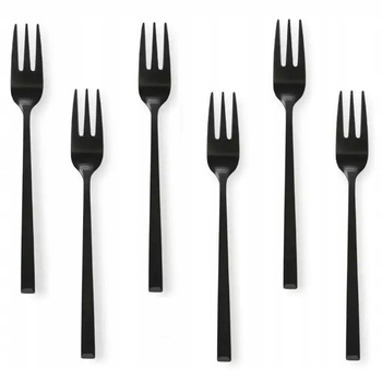 Sztućce Ambition Como Black zestaw 6 sztuk czarne widelczyki do ciasta tortu deserów owoców dla 6 osób proste nowoczesne