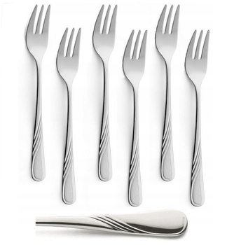 AMEFA HELMA 6 sztuk WIDELCZYKI do ciasta tortu deserów zestaw sztućce nierdzewne z wzorem fala komplet dla 6 osób